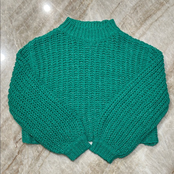 saltwater LUXE Sweaters - Women’s Saltwater LUXE Kelly Green Cropped Mock NeckSweater – Oversized| Small